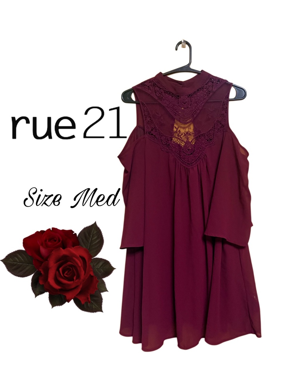 🌹 Romantic Burgundy Lace Cold Shoulder Dress | Date Night Dream | M